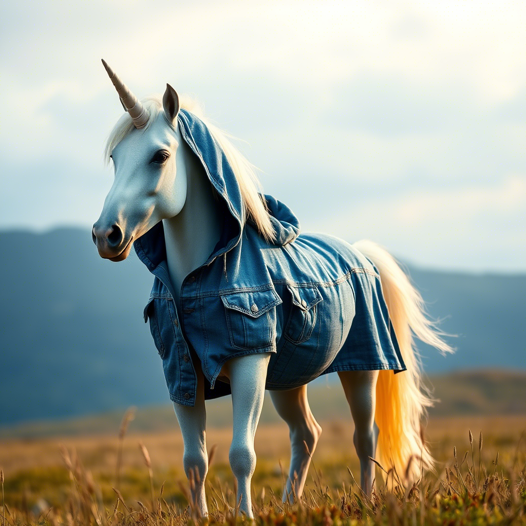 Magical Unicorn-Print Denim Jackets with Horn Hoodie Attachment: A Fashion Statement for the Young and Young-at-Heart