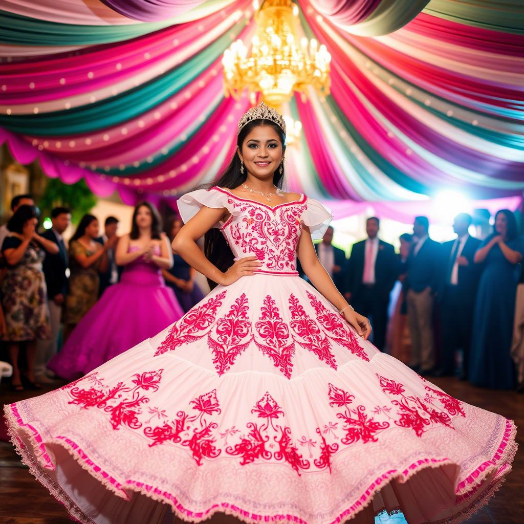 Mexican Quinceañera-Style Dresses with Cultural Embroidery
