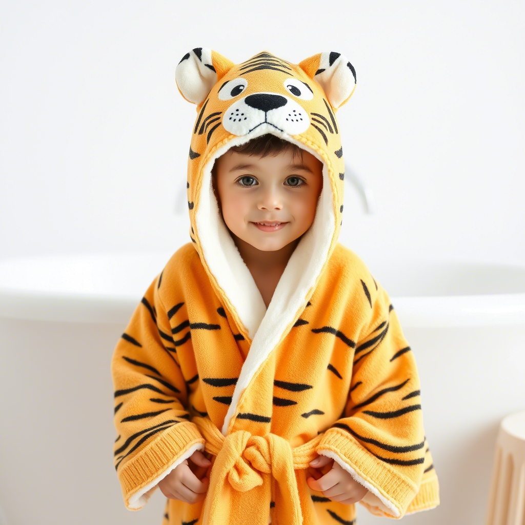 French Terrycloth Robes with Animal Ear Hoods for Bath Time Fun