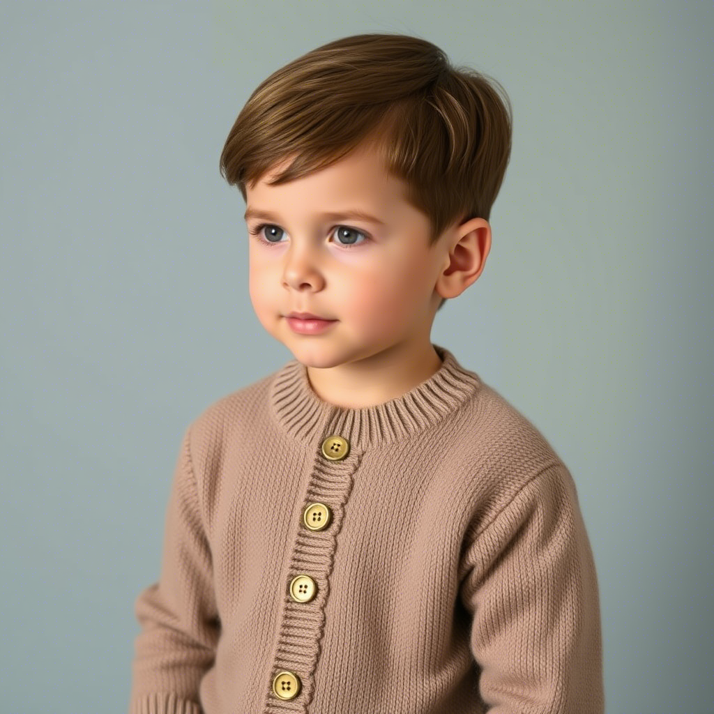 Cashmere blend knit sweater with gold buttons on a little boy