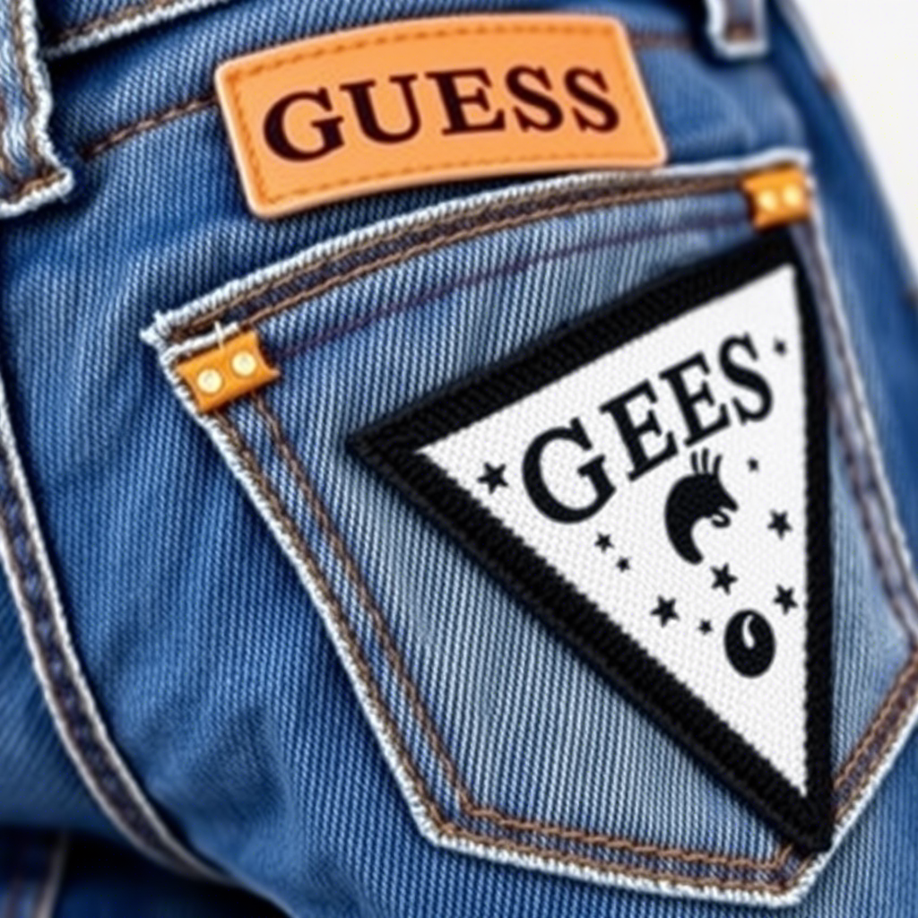 Licensed Guess Kids' Jeans with bold Signature Triangle Logo Patches on faded blue denim