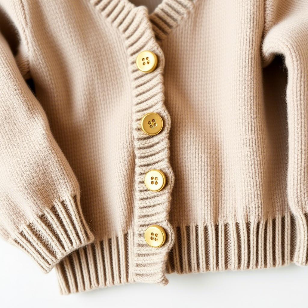 Luxurious cashmere kids cardigan with gold embellished buttons and soft texture
