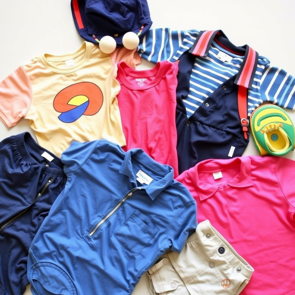 Vibrant children's clothing laid out together, forming a fun back-to-school bundle