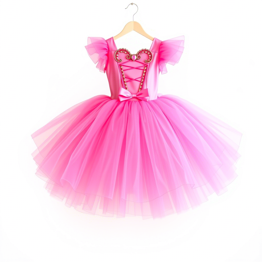 Vibrant pink princess costume with layered netting tutu for kids' dress-up and ballet