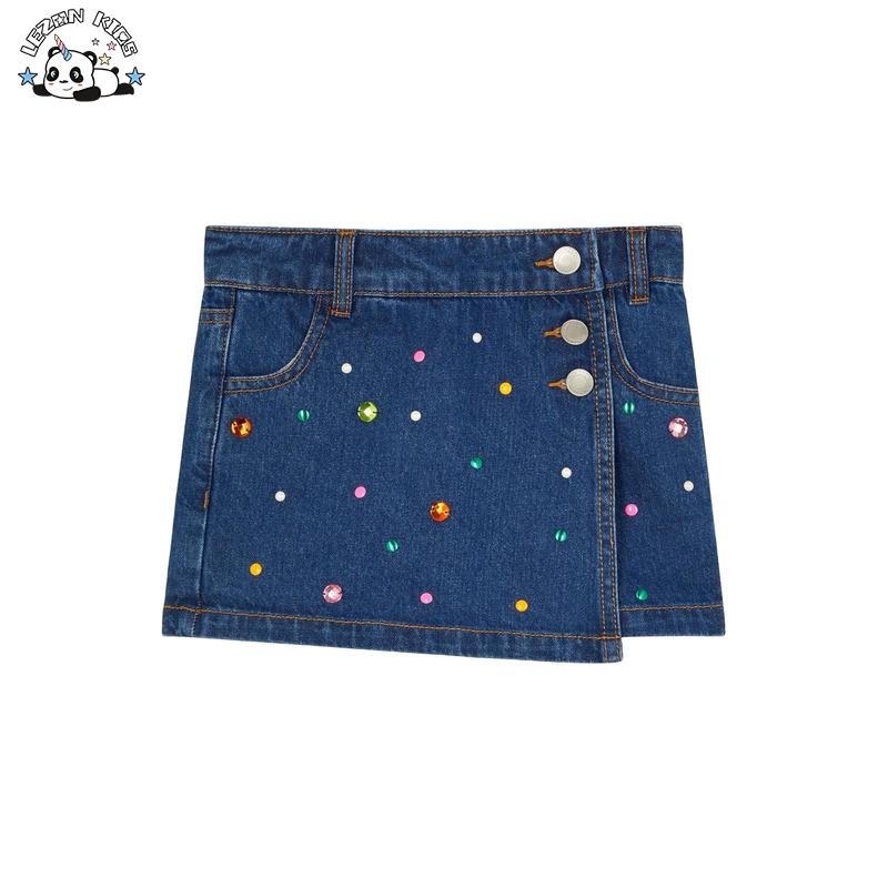 Custom Girls Cute Colorful Beaded Gems Denim Skirt