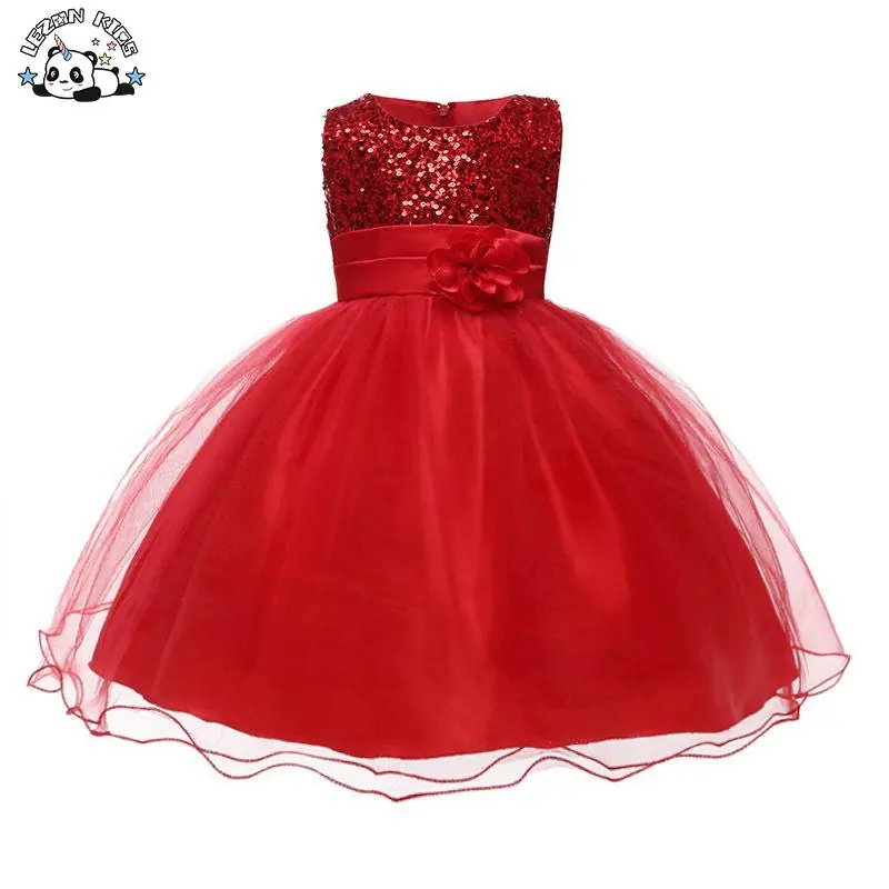Customizable High Quality Kids Sequins Princess Sleeveless Flower Ball Gown Tulle Dress