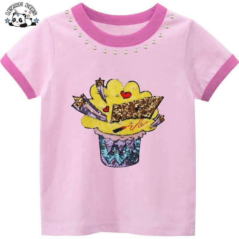 Customizable New Summer Odell Short Sleeve Sequined Patchwork Piping O-Neck Cotton Customize Girls T-shirts