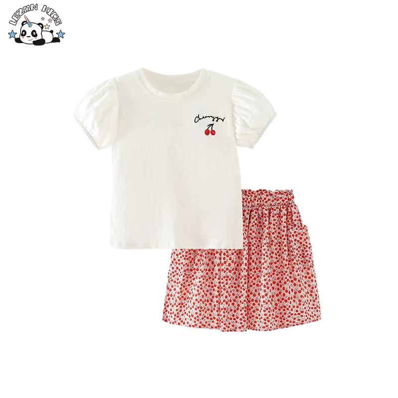 Factory Direct Price Custom Cute Red Cherry 2pcs T-Shirt Skirt