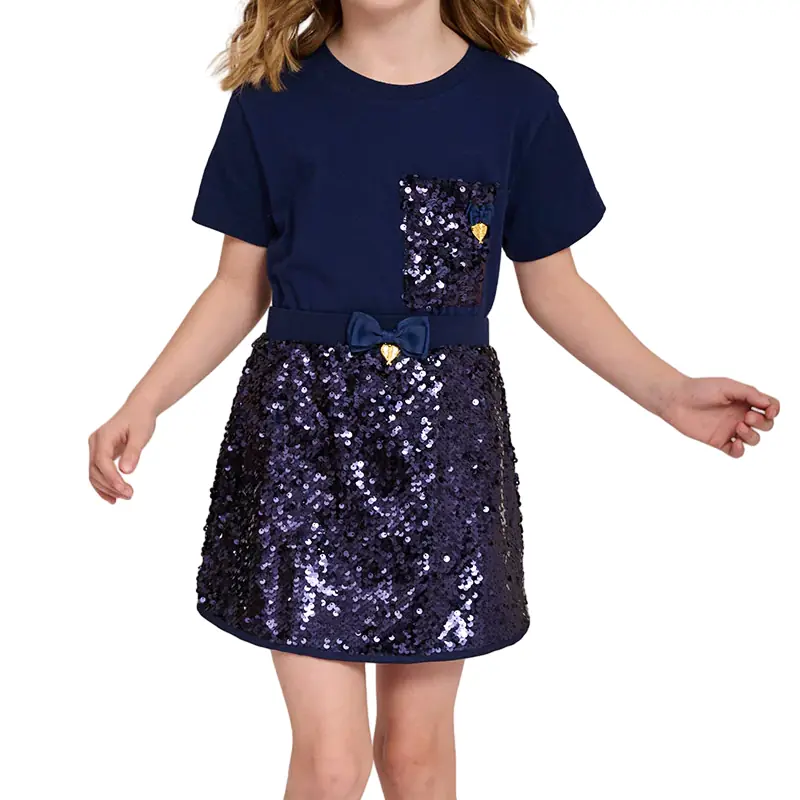 Custom Girls Blue Sequin Party T-shirt and Skirt Set