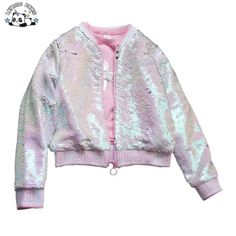 Glittering Bomber: Girls Waterproof Embroidered Sequin Jacket