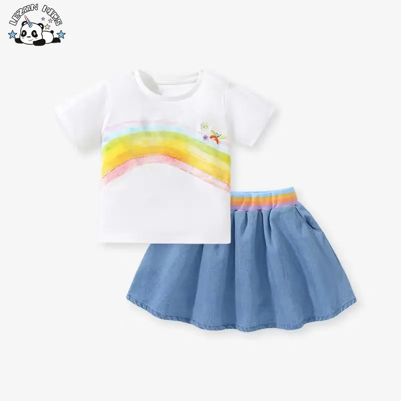 Rainbow Flower Printing Girls Clothing Sets