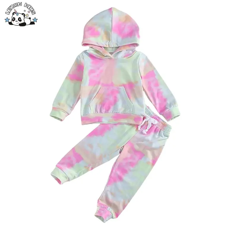 Fast Delivery Children’s Long Sleeve Tie Dye Color Hoodies Kids Clothing Set for Spring & Fall Season