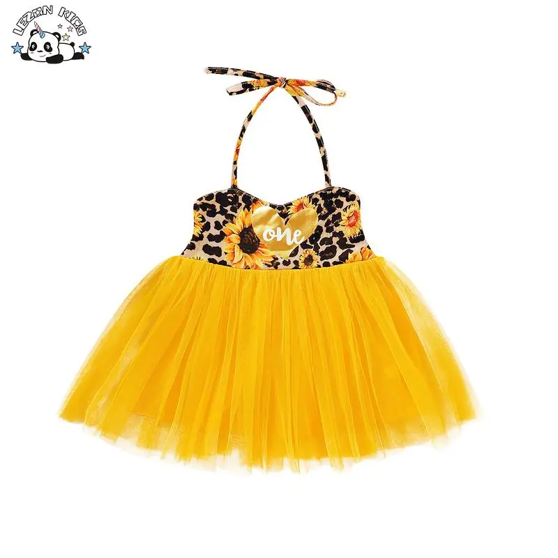 Girls 2024 New Style Sleeveless Flowers Print Sling Adjustment Tulle Girls Dresses