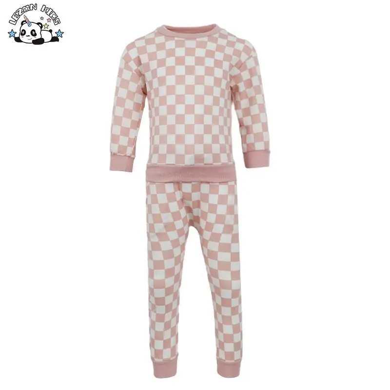 Customizable Fashion Winter Custom Long Sleeve 2pcs Set Checkerboard Boys Clothing Sets
