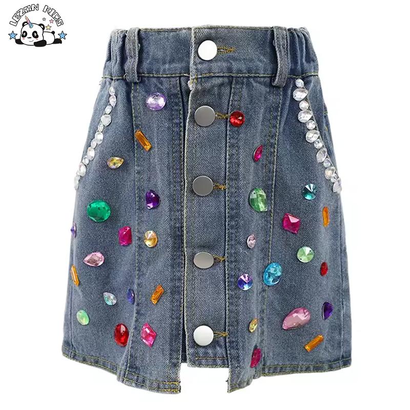 Custom Designs Beaded Skirt Stylish Short Jeans Beaded Summer Girls Denim Skirts