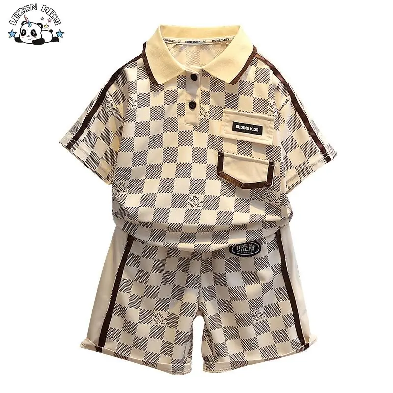 Custom Children Summer Clothing Polo Shirt Short Boy Set