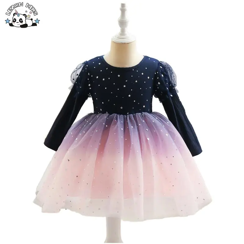 Long Sleeve Tulle Sequin Dresses for Kids High Quality Casual Girls Clothing for Party or Birthday Sizes 2-14