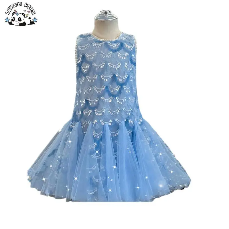 Customizable New Summer Children’s Party Sleeveless Sequined Mesh Dress