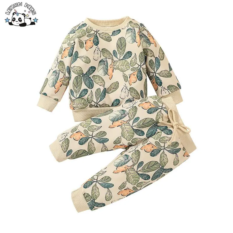 New Printed Long Sleeve Pullover Sweatshirt Two-piece Kids Boy Clothing Set
