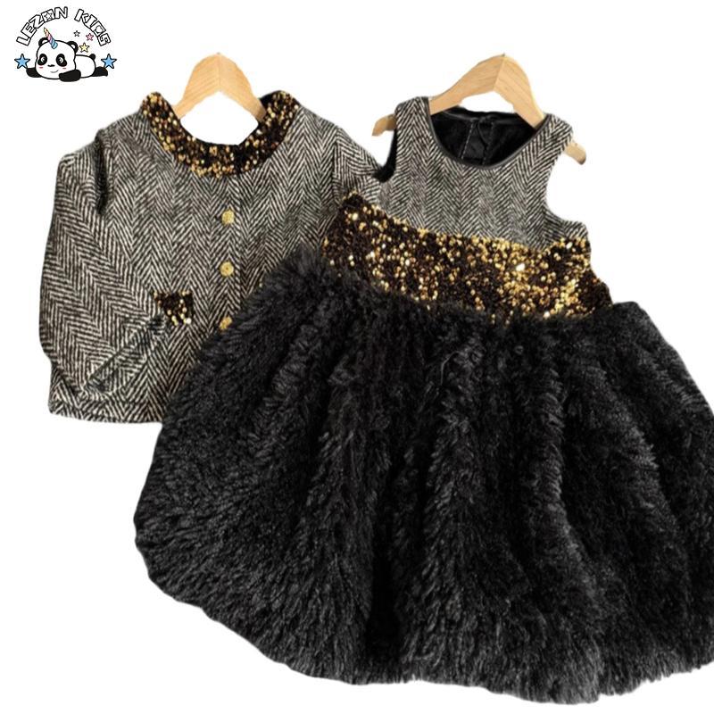 Customizable Velour Children Sleeveless Winter Dresses Set