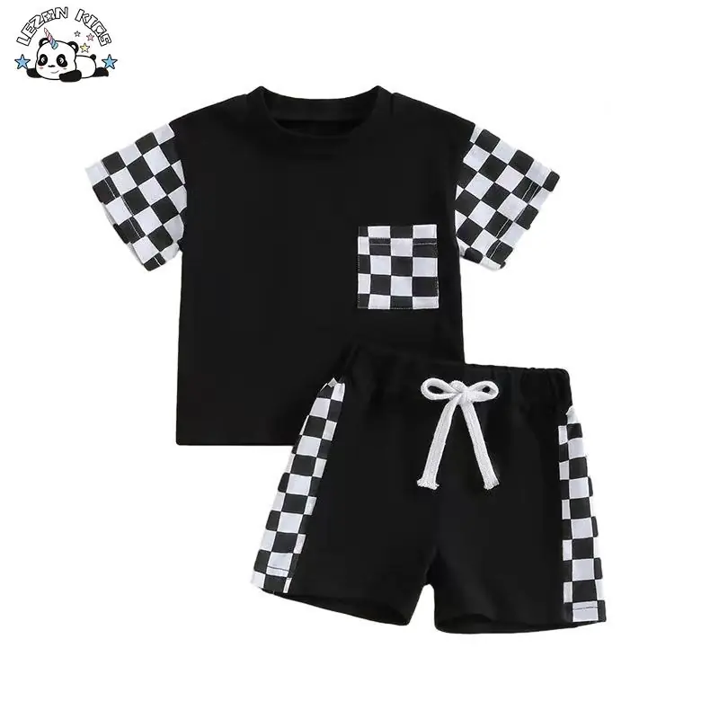 High Quality Trendy Plaid Style T-Shirt Suit Energetic Summer Set