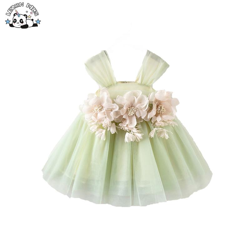 Solid Flower Girl Casual Formal Dress Kids Elegant Cute Summer Floral Print Short Appliques Girl Dress