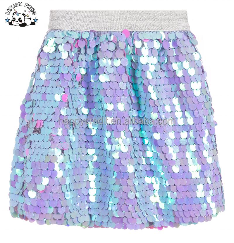 Wholesale Customized Metallic Elastic Waist Girls Flipping Sequin Short Skirt