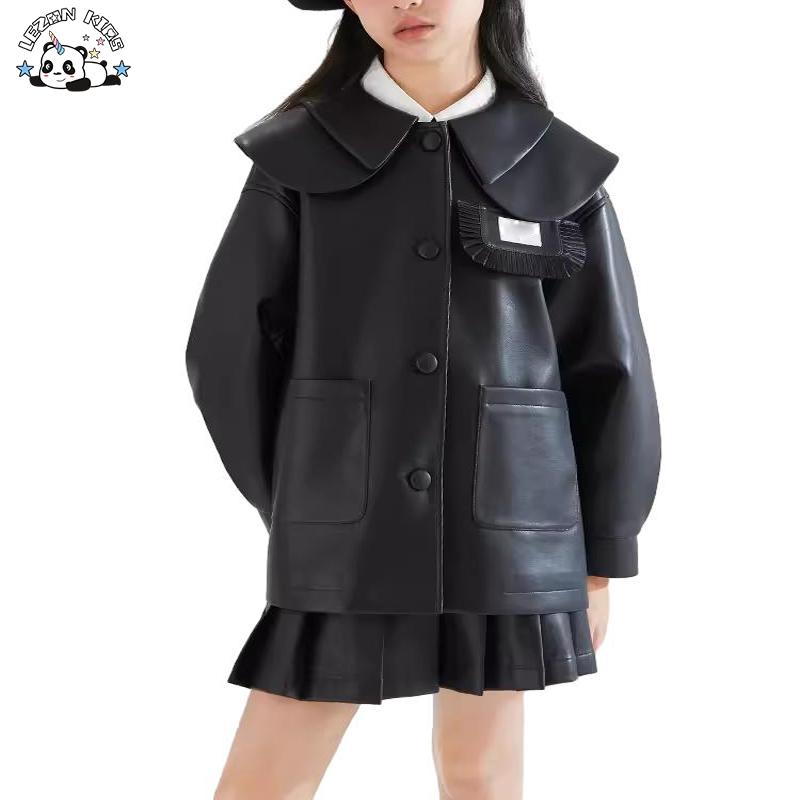 High Quality Spring Doll Collar Leather Suit