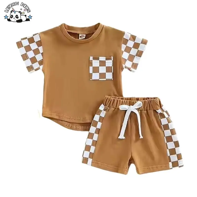 Summer Fun: Customizable Summer Checkerboard Plaid Boys Set