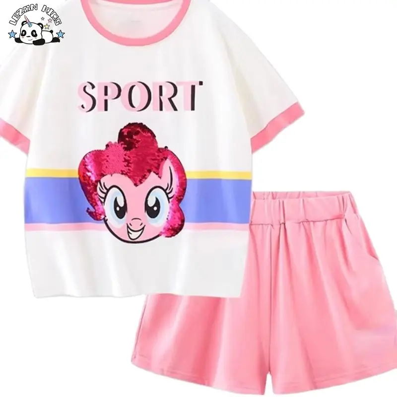 OEM Customizable 100% Cotton Sport Short Little Girls Summer Clothing Sets for 2 to 14 Years Old