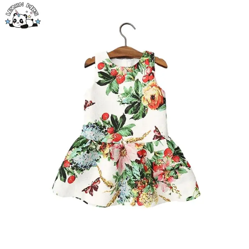 Wholesale Flower Sleeveless Printed Dress Girls Birthday Party Dress Casual Dresses for 2-14 Years