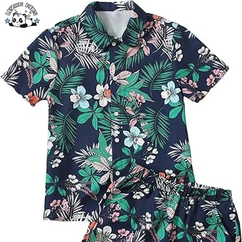 Customizable Hot Sale Summer 2 Piece Striped Letter Graphic Short Sleeve Tee and Shorts Boys Set