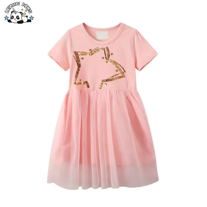 Customizable Fashion Star Sequined Design Baby Girl Dress Boutique Princess Tulle Girls Dresses