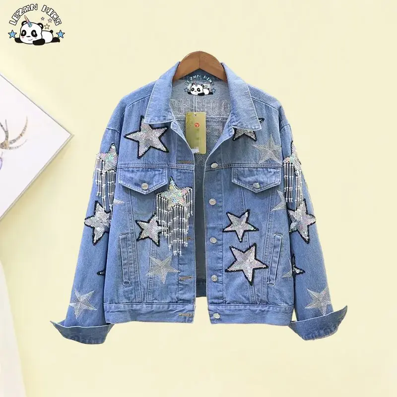 Custom Fashion Design 2-14 Years Sequin Patches Denim Jacket Clothing Washed Kids Denim Jacket