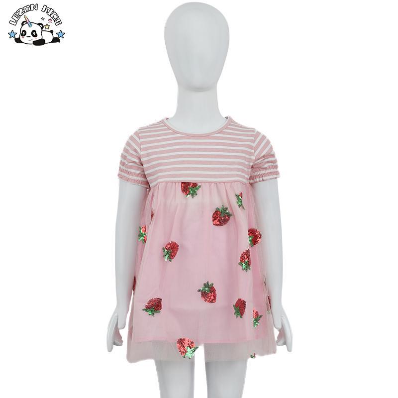 Customizable Cute Casual Sequined Striped Tutu Dresses for Girls Kids 2-14 Years Old in Summer