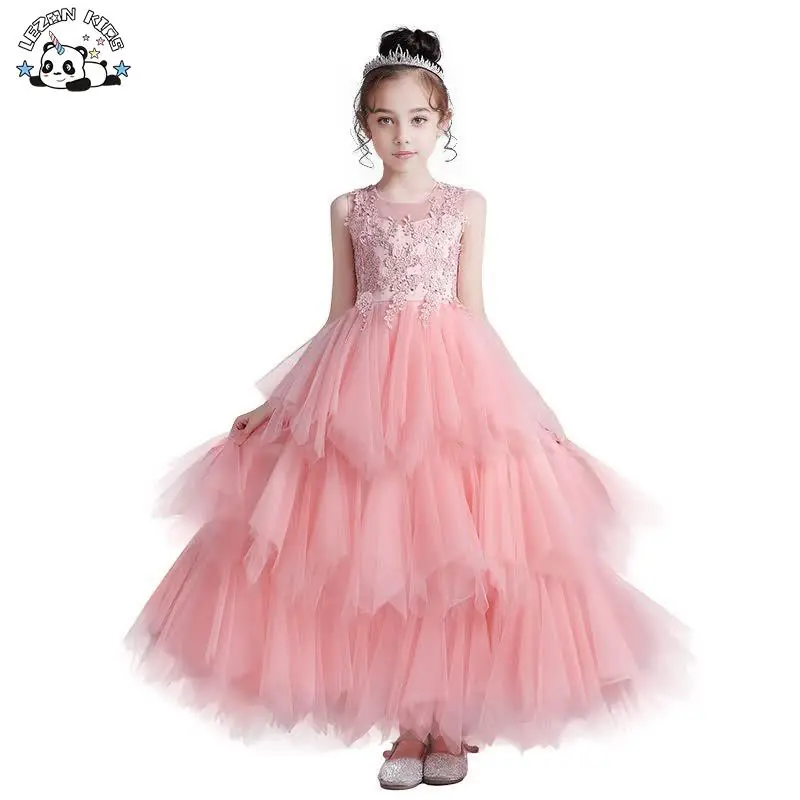 Tiered Tulle Dresses Embroidery Flower Girl Dresses for Wedding Kids