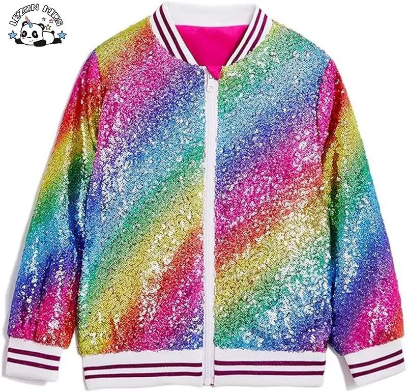 Customizable OEM Girls Sequin Jackets Kids Bomber Jacket Zip up Coat Sparkle Outwear Birthday Clothes