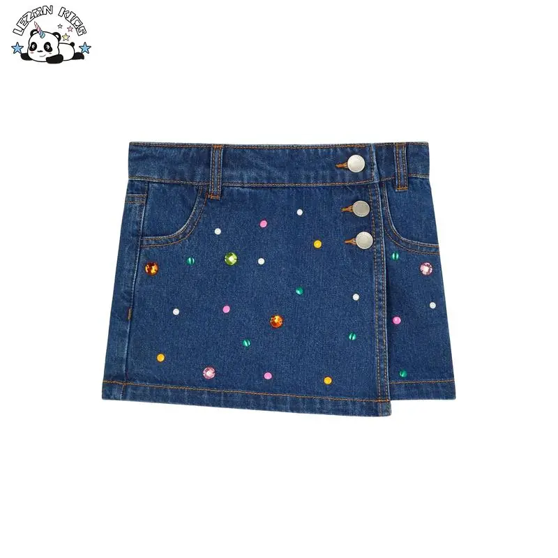 Custom Girls Cute Colorful Beaded Gems Denim Skirt Girls Shorts