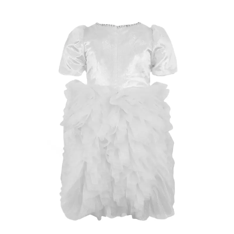 Girls’ Bead-Embellished Puff Sleeve Tulle Dress