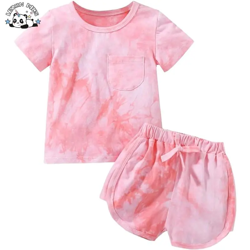 OEM Customizable Colors Cotton Tie Dye T Shirts Shorts Set