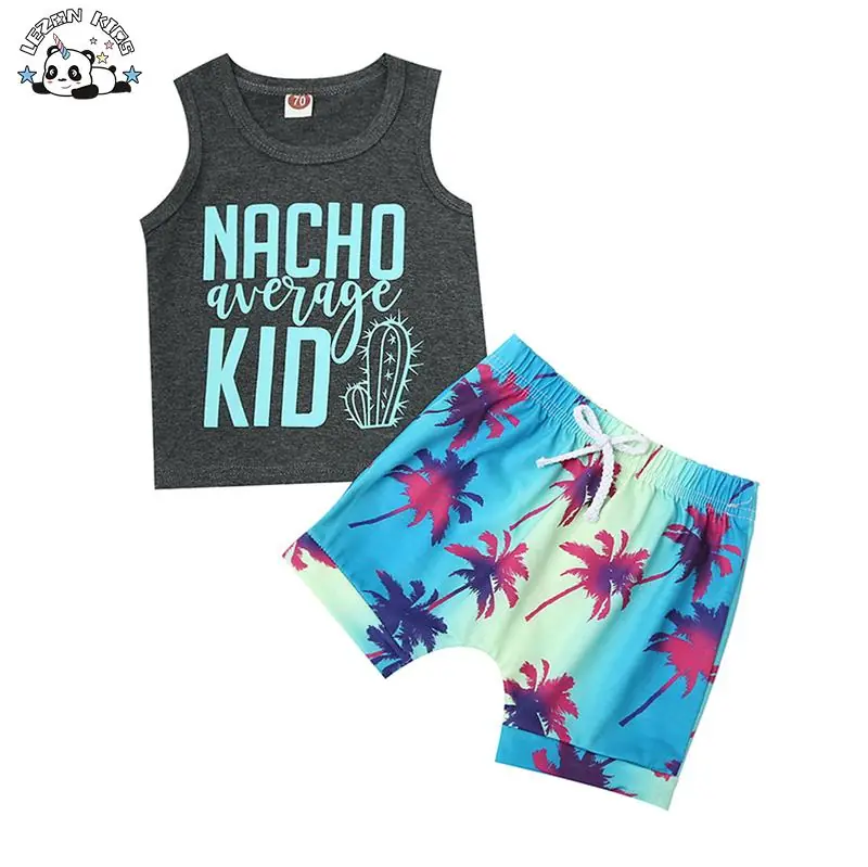 OEM Customizable New Arrival Boys Short Sleeves Vest Top Shorts Set Summer Beach Style Boy Clothing Set