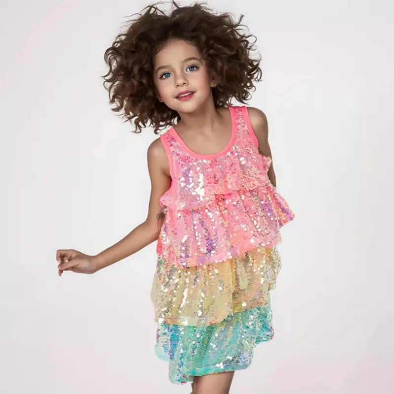 Custom Girls Sequin Dress Elegant Sequined Layer Dress