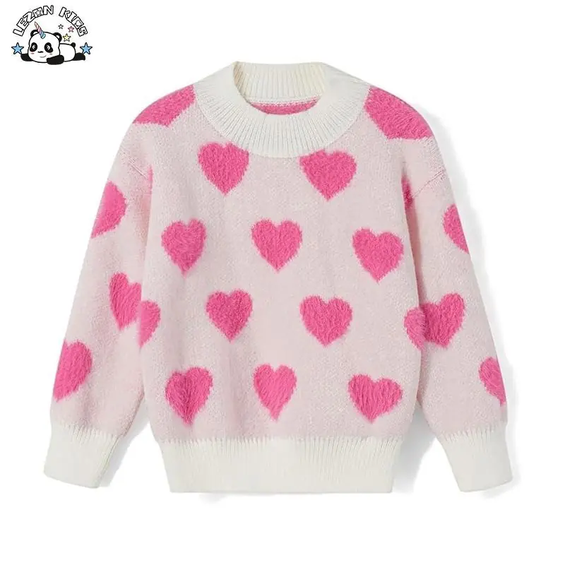 Customizable Kids Cotton Pullover Hoodie Heart Printed Girls Sweater for Mother’s Day