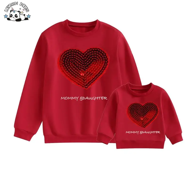 Customized Logo Mother’s Day Love Sequined Heart Sweatshirt