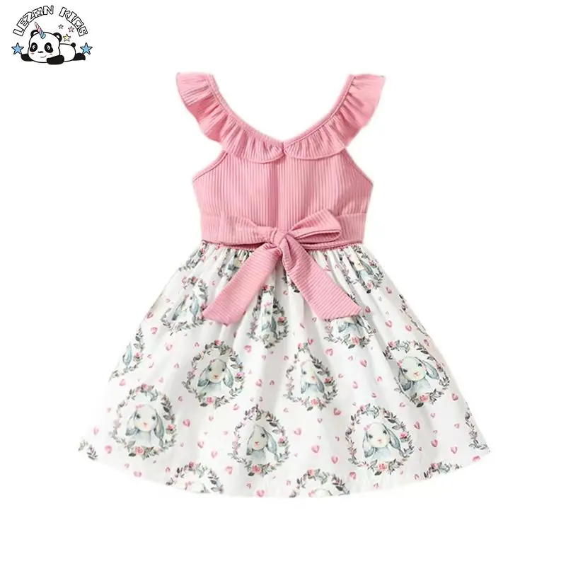 Customizable Wholesale New Innovations pink Sleeveless New Design Frocks Easter Rabbit Dresses for Kids Girls