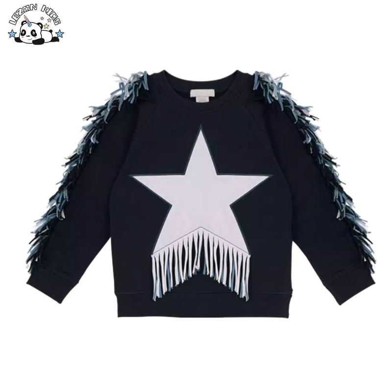 OEM Crew Neck Star Fringe Sleeves Pullover Kids Hoodie