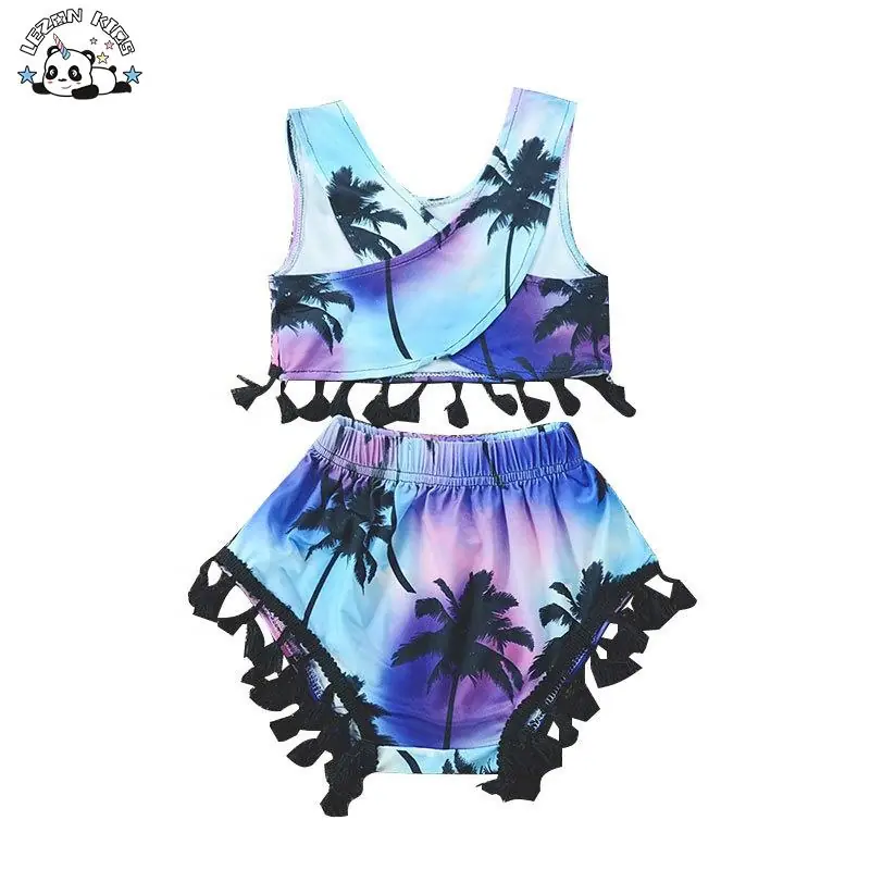 OEM ODM Wholesale Girls Printed Tropical Palm Tree Tie Dyed Swimsuit for Kids