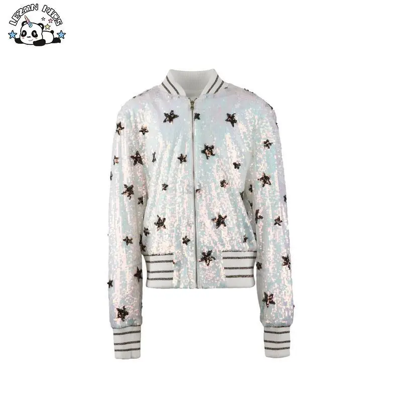 Children’s Clothing Sequined Bomber Stars Sequins Pattern Cool Customized Kids Clothing Girls Bomber