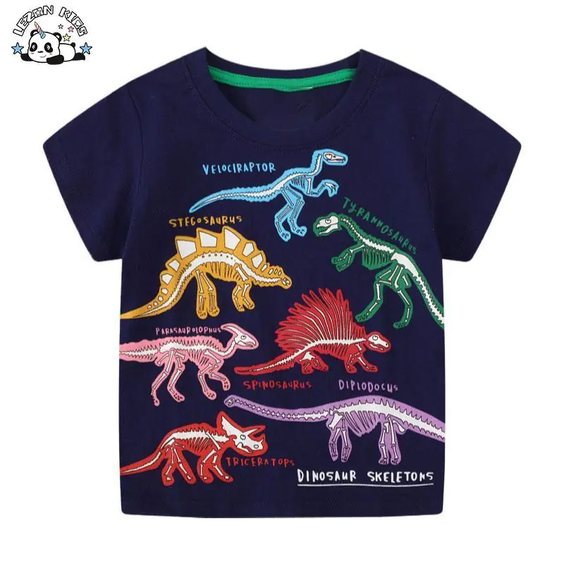 Customizable Summer Boy Clothes Luminous Dinosaur T-shirt Cotton Cool 2-14 Years Boys T-shirts