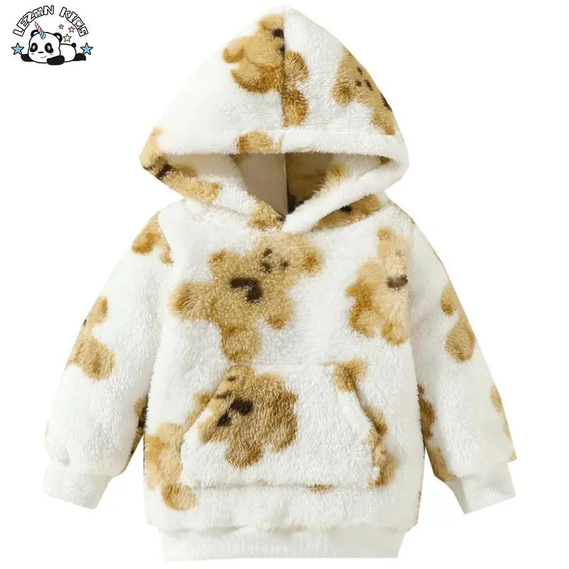 Customizable New Arrival Cartoon Printed Hooded Warm Kids Fleece Boys Sweatshirts for 2-14T